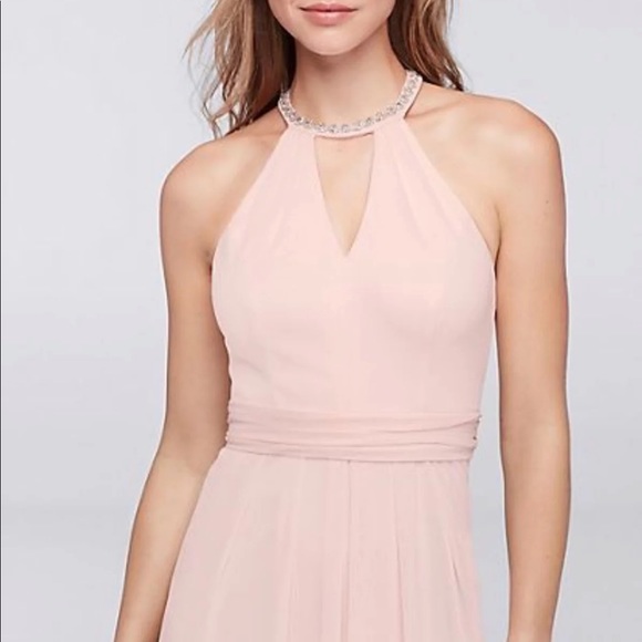 David’s bridal high neck embellished coral dress - Picture 2 of 5